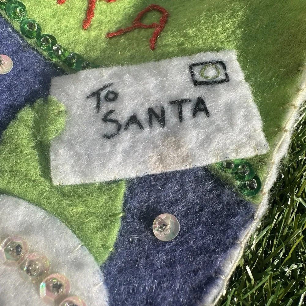 Vtg Bucilla Finished Christmas Stocking Felt Hand Stitched Sequins Santa Penguin